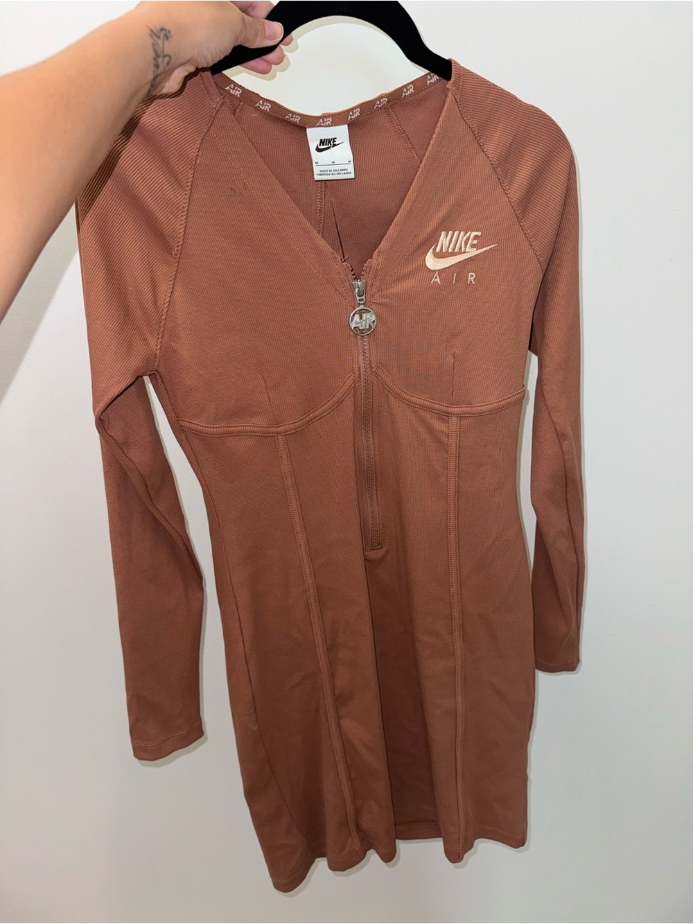 Nike Air Rust Brown Long Sleeve Zip Dress